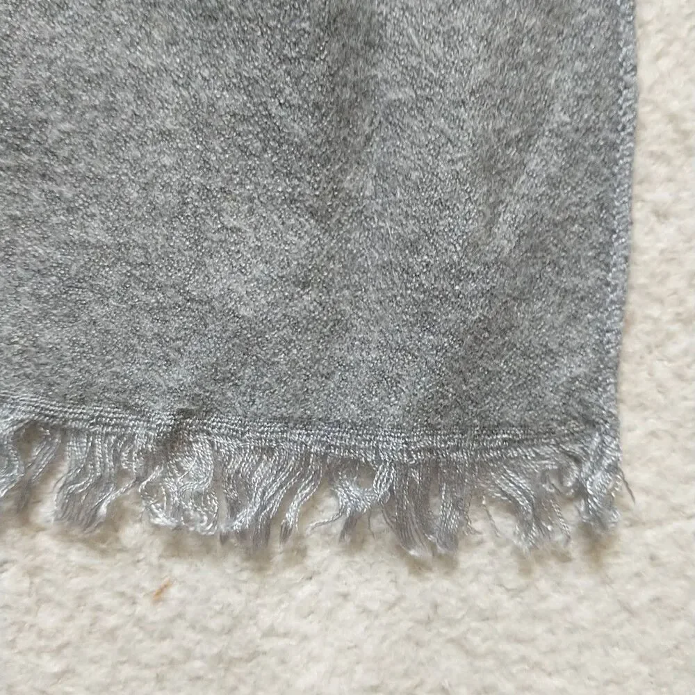 Large Scarf 100% Mulberry Silk Gray Eyelash Fringes Knit Thick Rectangle 23x64